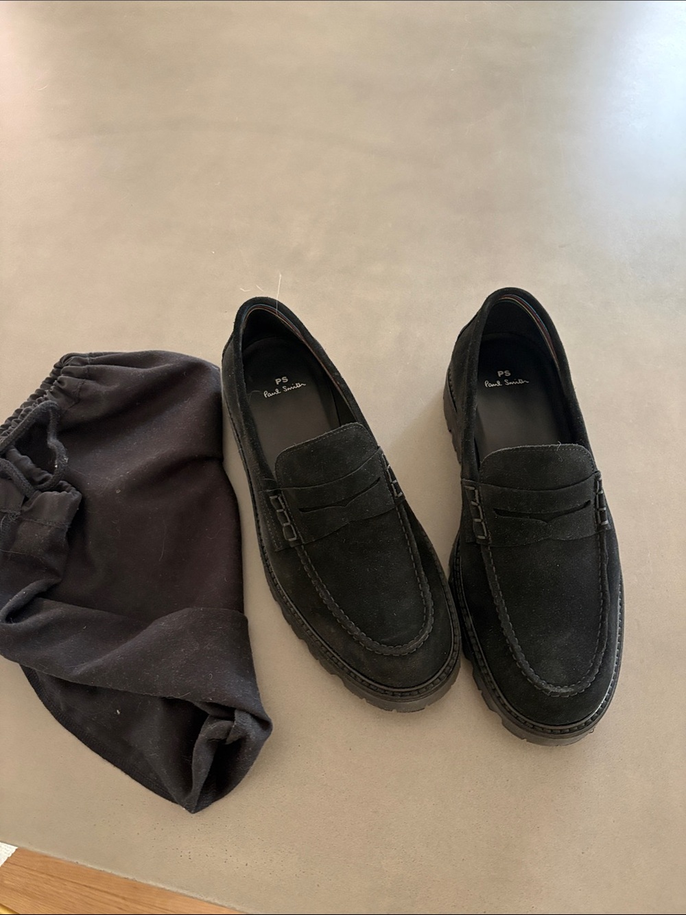 PS Paul Smith Black Suede Penny Loafers with Lug Sole